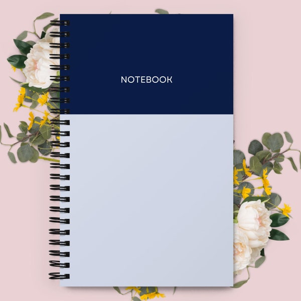 Spiral Notebook Split Stripe, Navy Blue and Lt Blue Notebook, Spiral Bound Notebook