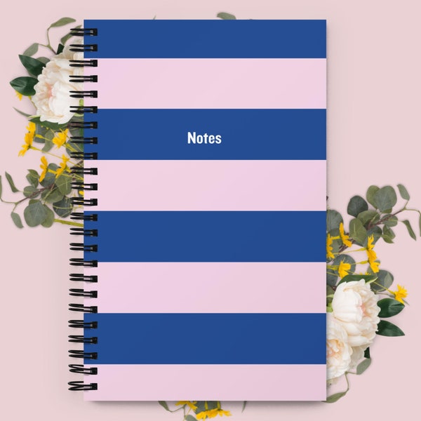 Spiral Notebook with Stripes, Pink and Blue Notebook, Spiral Bound Notebook