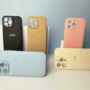 Gepersonaliseerde leren iPhone-hoes, iPhone 16 15 Pro Max, 15 Pro, 15, 15 plus, 14, 14 Pro, 14 Plus, 14 Pro Max, 13 aangepaste initialen telefoonhoesje