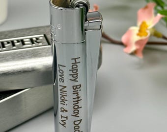Personalised Silver Steel Clipper Lighters Gifts Ideas For Birthday Him Her Christmas Engraved Custom Laser Message Text