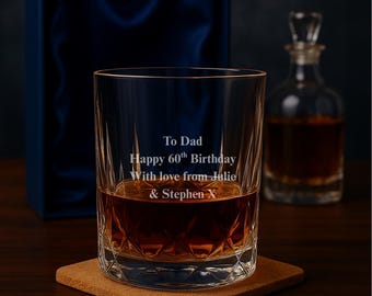 Personalised Crystal Whiskey Tumbler | Engraved Glass Gift for Him | Birthday Fathers Day Christmas Gift | Custom Name