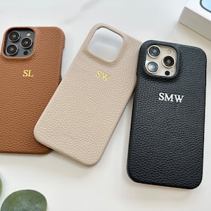 Gepersonaliseerde leren iPhone-hoesje, aangepaste monogram initiaal iPhone 16, 15, 14, 13,12,11, XR, X, Mini, Pro, Max - Gepersonaliseerd leren cadeau-idee
