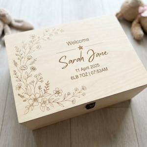 Personalised Wooden New Baby Memory Box | Keepsake Storage Gift | Christening New Baby Shower Gift | Custom Engraved