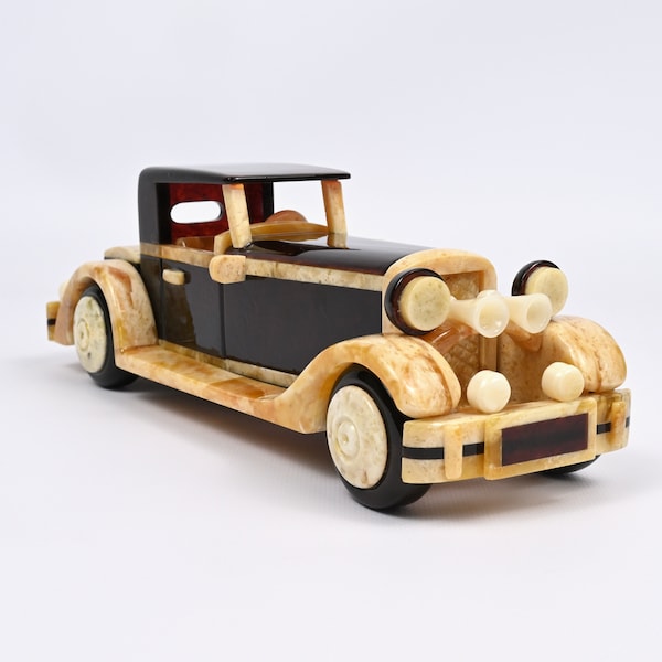 Retro Car Amber Model - Car Desk Decor for Men Cave or Office - Handmade Car Figurine for Table Decor - Unique Car Guy Decor