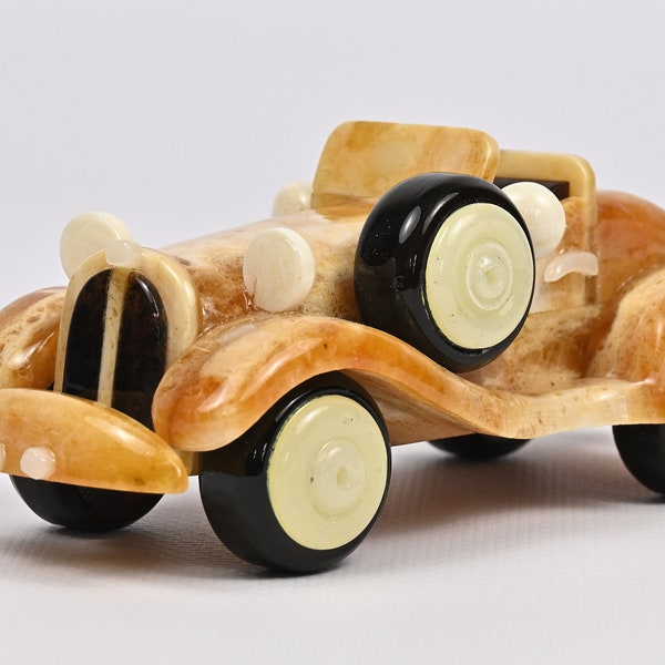 Amber Retro Car Model - Souvenir Gift - Handmade Car Figurine for Table Decor - Unique Birthday Gift for Car Enthusiast