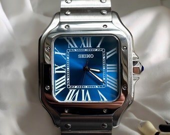 Stalen inzetstuk vintage horloge Seiko Santos duikhorloge NH(TMI) Witte wijzerplaat roestvrijstalen saffier dubbele koepeloptie 38 mm middelgroot