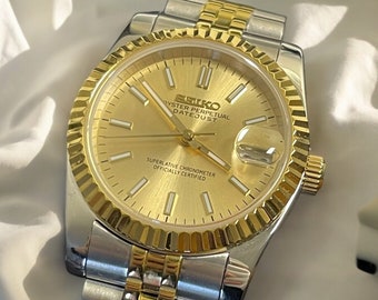 Stahleinsatz Vintage Uhr Seiko Platinum Taucheruhr NH (TMI) Gold Zifferblatt Edelstahl Saphir Doppelkuppel Option 36mm mittlere Größe