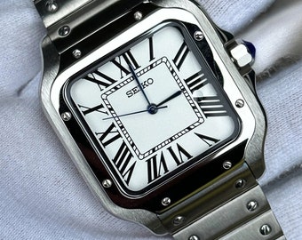 Stahleinsatz Vintage Uhr Seiko Santos Taucheruhr NH (TMI) Weißes Zifferblatt Edelstahl Saphir Doppelkuppel Option 38mm mittlere Größe