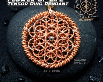 Mandala Tensor Ring Pendant 144MHz 177MHz Copper Flower Necklace Sacred Geometry Grounding Protection Amulet Spiritual Healing Jewelry Gift