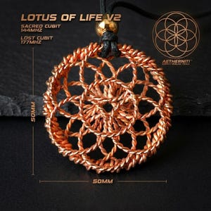 Colgante de anillo tensor Lotus of Life V2 con 1/6 de codo sagrado 144 MHz y 1/4 de codo perdido 177 MHz de frecuencia
