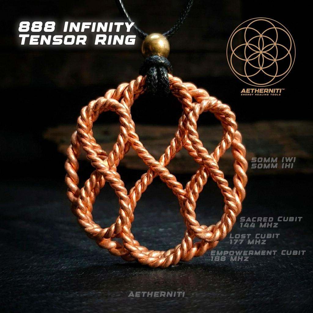 Indigo,RaMu cubit インフィニティ×テンソルコイル ペンダント 888 Infinity Copper Tensor Ring Pendant | Energy Healing Jewelry