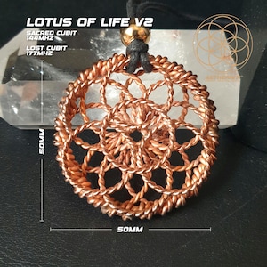 Lotus of Life V2 Tensor Ring Pendant with 1/6 Sacred cubit 144MHz and 1/4 Lost cubit 177MHz Frequency