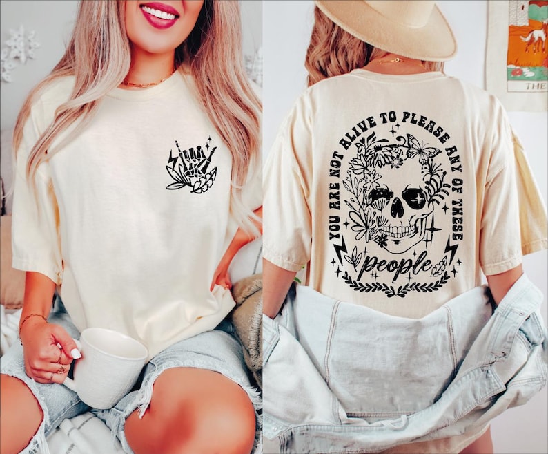 You Are Not Alive To Please Any Of These People Shirt, Funny Floral Skeleton Shirt, Adult Humor Tee, Halloween Skull T-Shirt, BP image 2