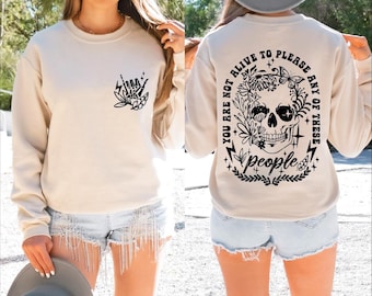 Floral Skull Back Print Sweatshirt: Motivational Graphic Hoodie