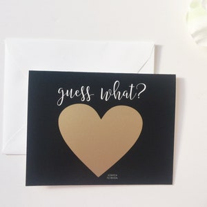 CUSTOM MESSAGE Guess What Scratch Off Cards. Scratcher Card. Secret Surprise Message. Black Card with Gold Heart Scratch Off