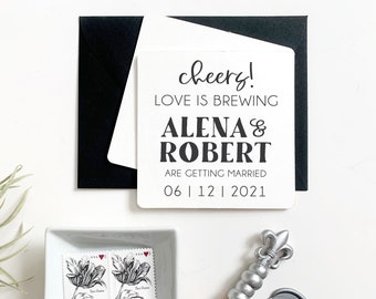 Love is Brewing Save the Date Coaster. Cheers Coaster Save the Date. Modern Save the Date. Wedding Save the Date. Simple Save the Date Cards