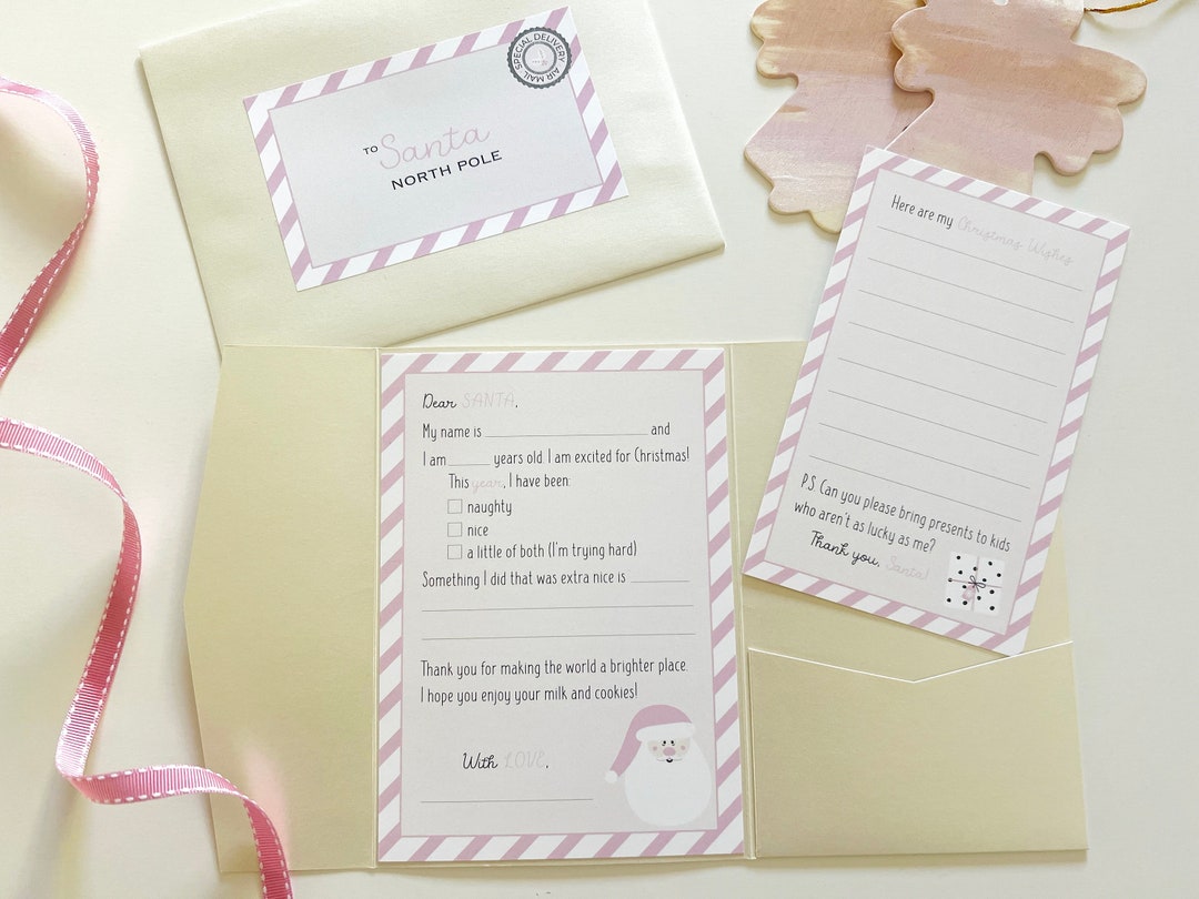 Letter to Santa Kit in Pink. Santa Letter Stationery Set. Write a ...