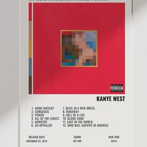 Kanye West Posters My Beautiful Dark Twisted Fantasy Poster Tracklist Poster Kanye West Dark Twisted Fantasy Album Art digitale Poster