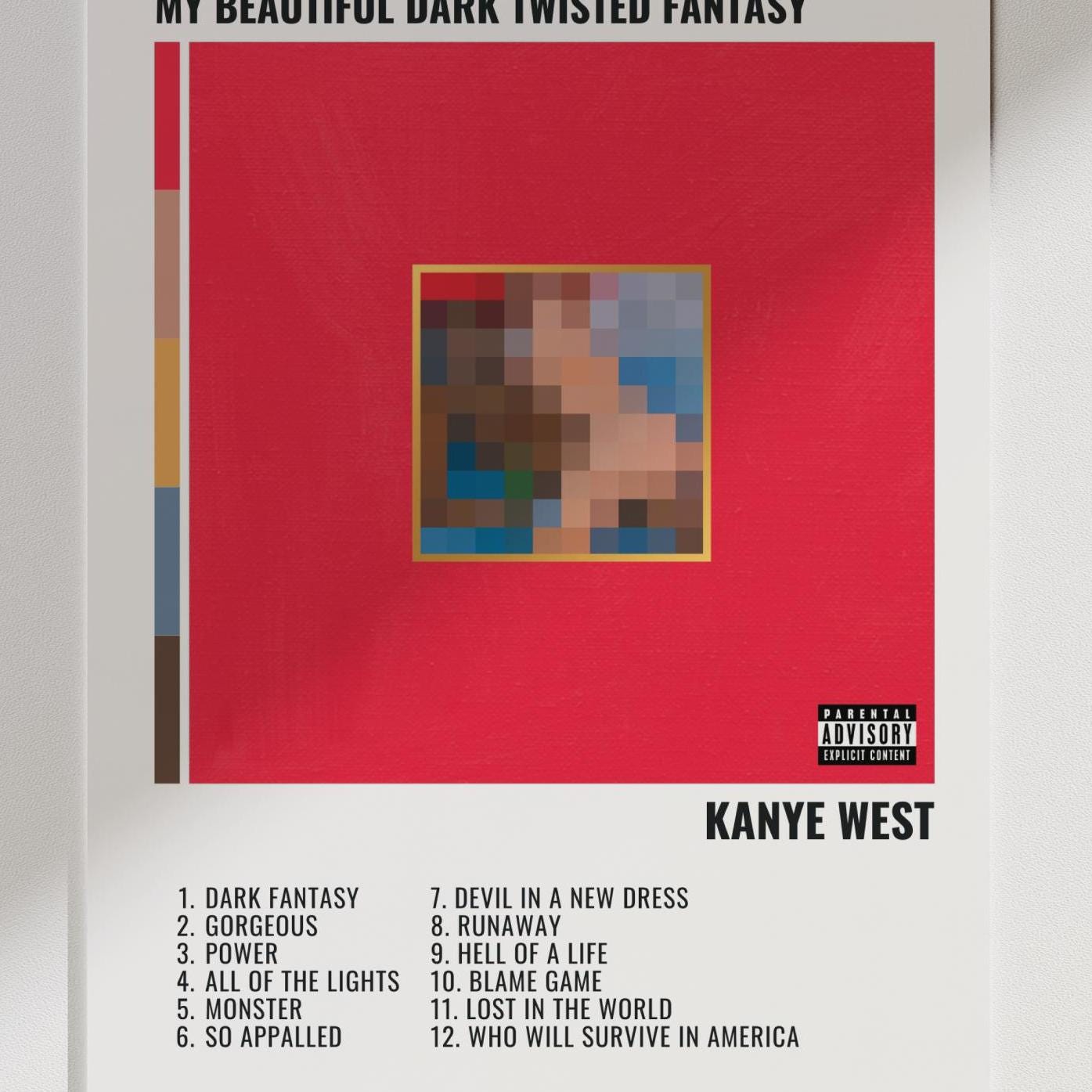 Kanye West 'MBDTF' Tracklist Poster, Album Art (digital Download