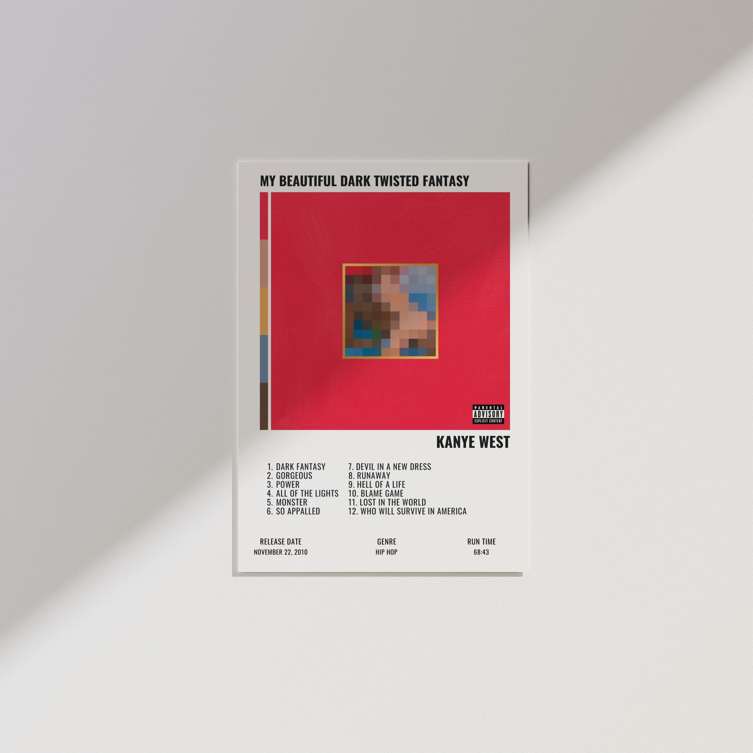 Kanye West 'MBDTF' Tracklist Poster, Album Art (digital Download
