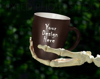 Download Halloween Mug Mockup Skeleton Hand Holding Mug Product Display Spooky Halloween Mockup Psd Mockups Yellowimages Mockups