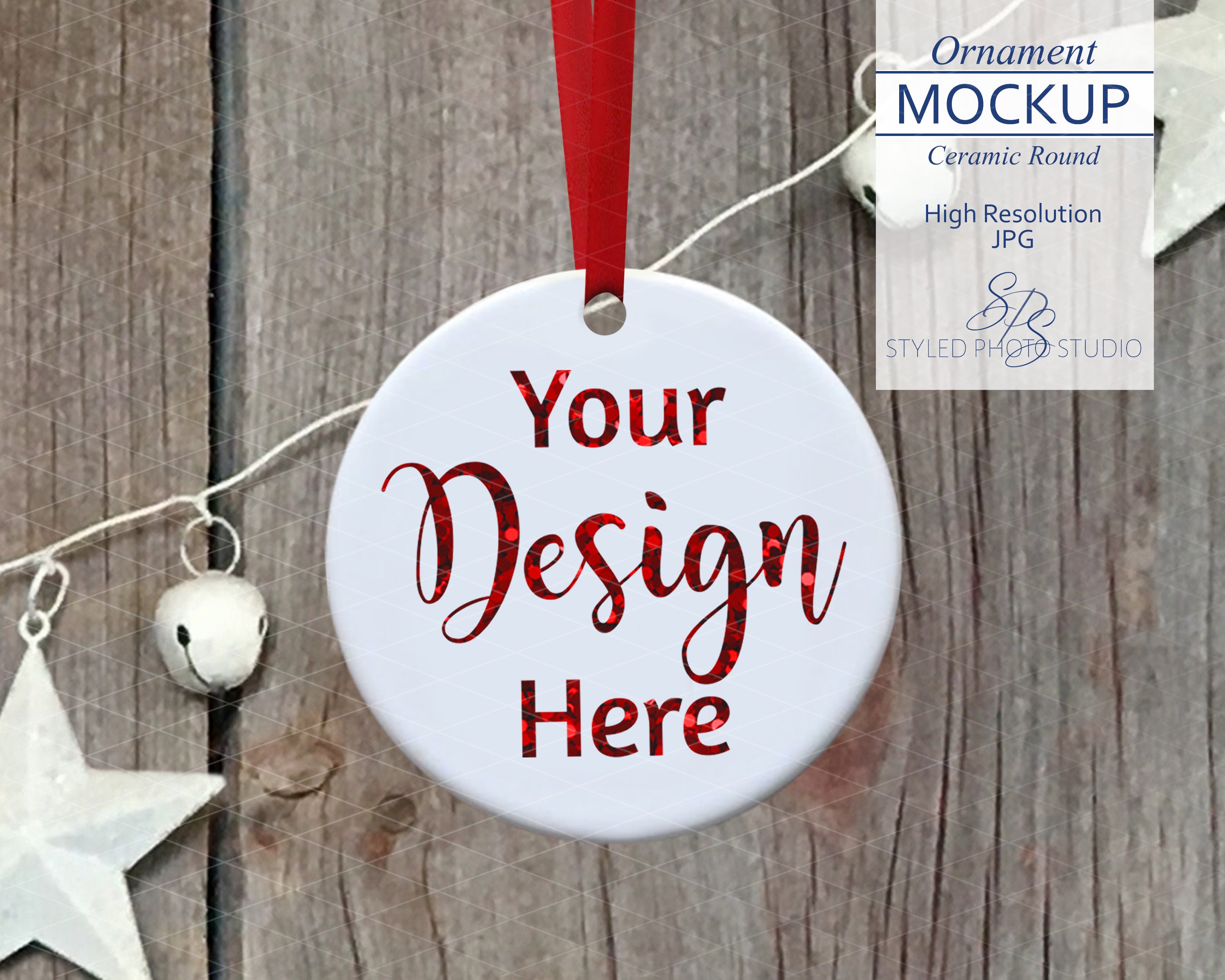 Download Round Ceramic Ornament Mockup Rustic Christmas Ornament | Etsy
