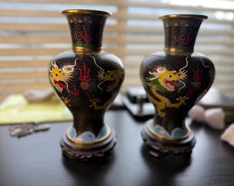 Vintage chinesische Cloisonne Drachenvasen