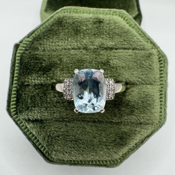 9ct White Gold Aquamarine and Diamond Ring
