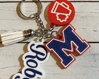 Personalized Name & School/Team Logo Keychain with up to 3 Activity Tags