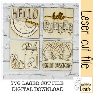 Summer 4 inch interchangeable signs SVG, laser cut file, SVG download
