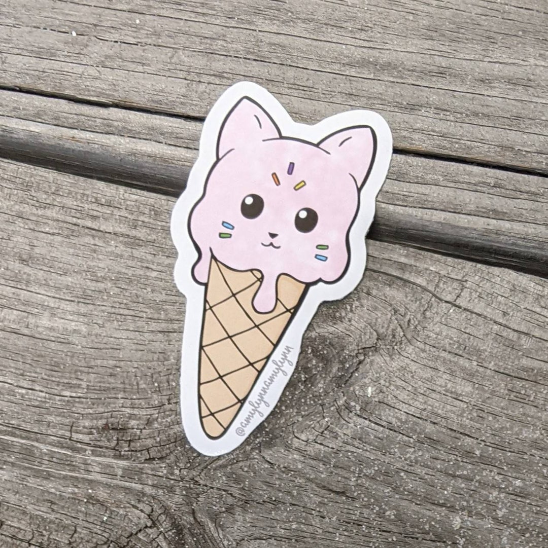 Kitty Cat Ice Cream Cone Cute Vinyl Sticker Etsy