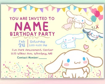 Kitty en vrienden uitnodiging voor feest - Kawaii karakters / kaneel uitnodiging / Canva sjabloon l bewerkbaar bestand