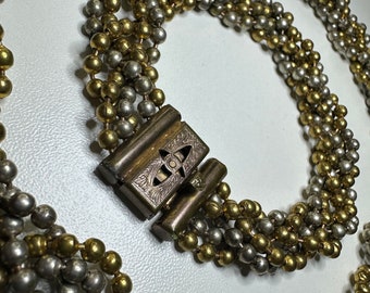 Art Deco Multi strand ball bead set necklace bracelet antique set gold silver ton 1930