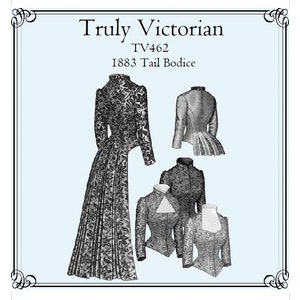 Op de afbeelding: Een vintage naaipatroon voor een Victoriaans staartlijfje. Het patroon heet "Truly Victorian" en heeft het nummer TV462. Het patroon is voor een staartlijfje uit 1883.