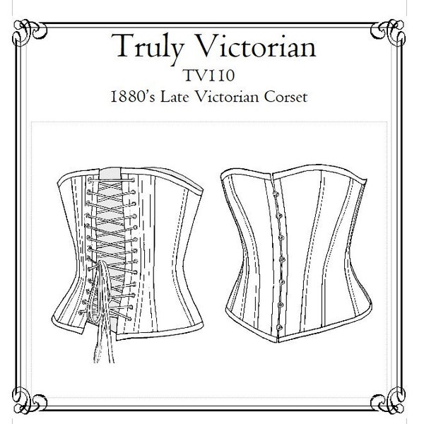 E-Pattern TV110 – 1880 Late Victorian Corset -  Waist 19-45" A-DD cup sizes Costume Digital PDF Sewing Pattern.