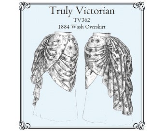 1884 Wash Overskirt Train Sewing Pattern: Truly Victorian TV362 (Digital PDF)