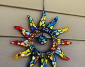 Rainbow sun SunCatcher stained glass SunCatcher blingthingzbylori whirligigs yard art patio decoration free ship