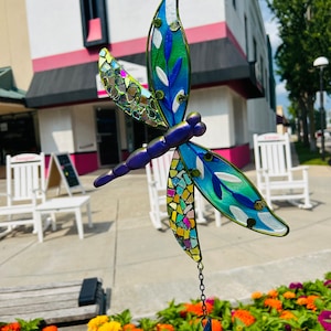 Dragonfly Wind Chime Suncatcher: Garden Art, Yard Decor (33 Inches)