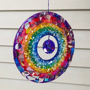 Rainbow circle SunCatcher.. SunCatcher.. rainbow sun.. whirligig wind spinner.. blingthingzbylori.. garden art .. yard art image 3