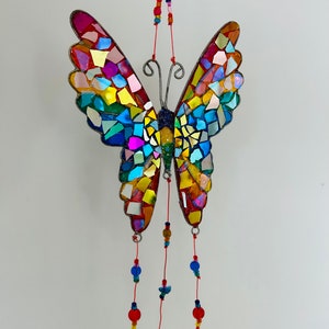 Rainbow butterfly.. stained glass butterfly SunCatcher..Rainbow butterfly suncatcher..blingthingzbylori..garden art ..whirligigs Windspinner