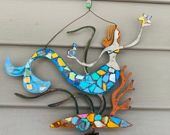 Mermaid .. Spinner - SunCatcher.. yard art.. garden art .. two sided SunCatcher.. mermaid SunCatcher..whirligigs wind spinner
