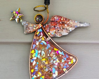 Orange Angel Bouncy - Sun Catcher angel .. SunCatcher Christmas Angel .. Christmas Angel