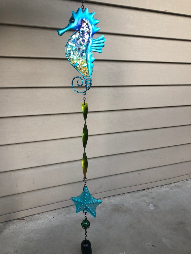 Blue Seahorse Wind Chime SunCatcher.. yard art .. garden art Etsy