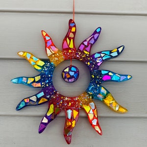 Rainbow sun SunCatcher..stained glass SunCatcher.. blingthingzbylori.. whirligigs wind spinner.. Fathers Day gifts .. tiki bar decoration image 3