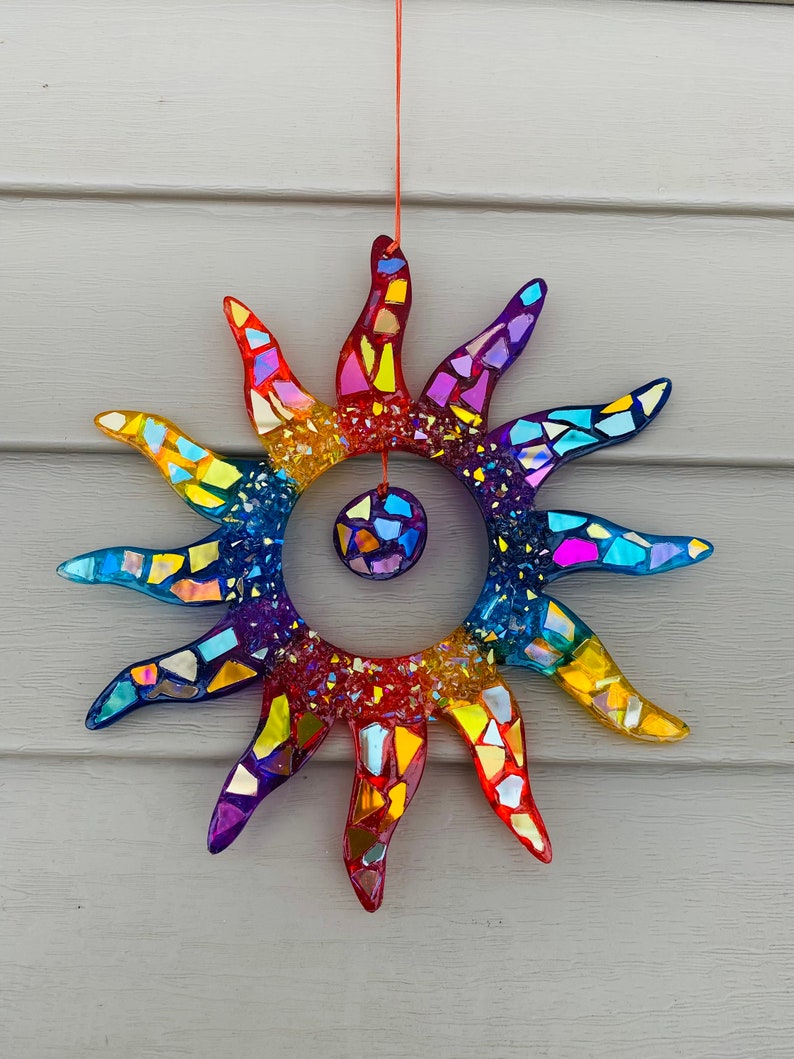 Rainbow sun SunCatcher..stained glass SunCatcher.. blingthingzbylori.. whirligigs wind spinner.. Fathers Day gifts .. tiki bar decoration image 3