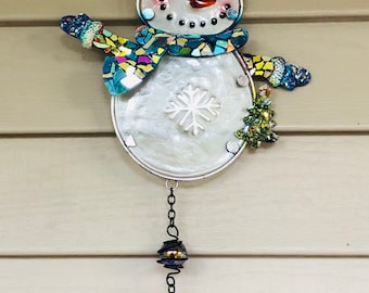 Snowman.. snowman wind chime.. snowman whirligigs wind spinner.. blingthingzbylori.. snowman SunCatcher..Christmas decoration..