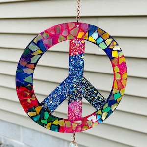 Peace sign windchime .. Blingthingzbylori.. whirligigs wind spinner .. garden art .. hippie items .. peace sign gift .. windchimes