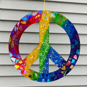 Rainbow Peace sign .. BlingthingzByLori .. peace sign .. pride item .. hippie item .. peace sign suncatcher..whirligigs wind spinner.. gifts
