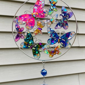 Butterflies.. butterfly wind chime .. blingthingzbylori.. SunCatcher.. garden art .. yard art .. whirligigs wind spinner image 4