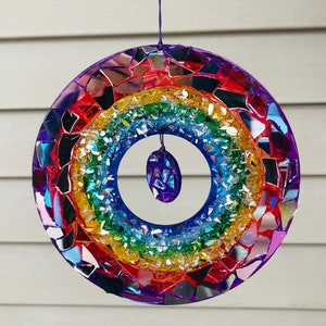 Rainbow circle SunCatcher.. SunCatcher.. rainbow sun.. whirligig wind spinner.. blingthingzbylori.. garden art .. yard art image 2